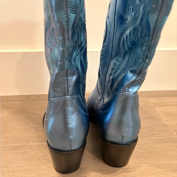 Blue Metallic Cowgirl Western Cowboy Chunky Heeled Boots Size 9 - Picture 7 of 12
